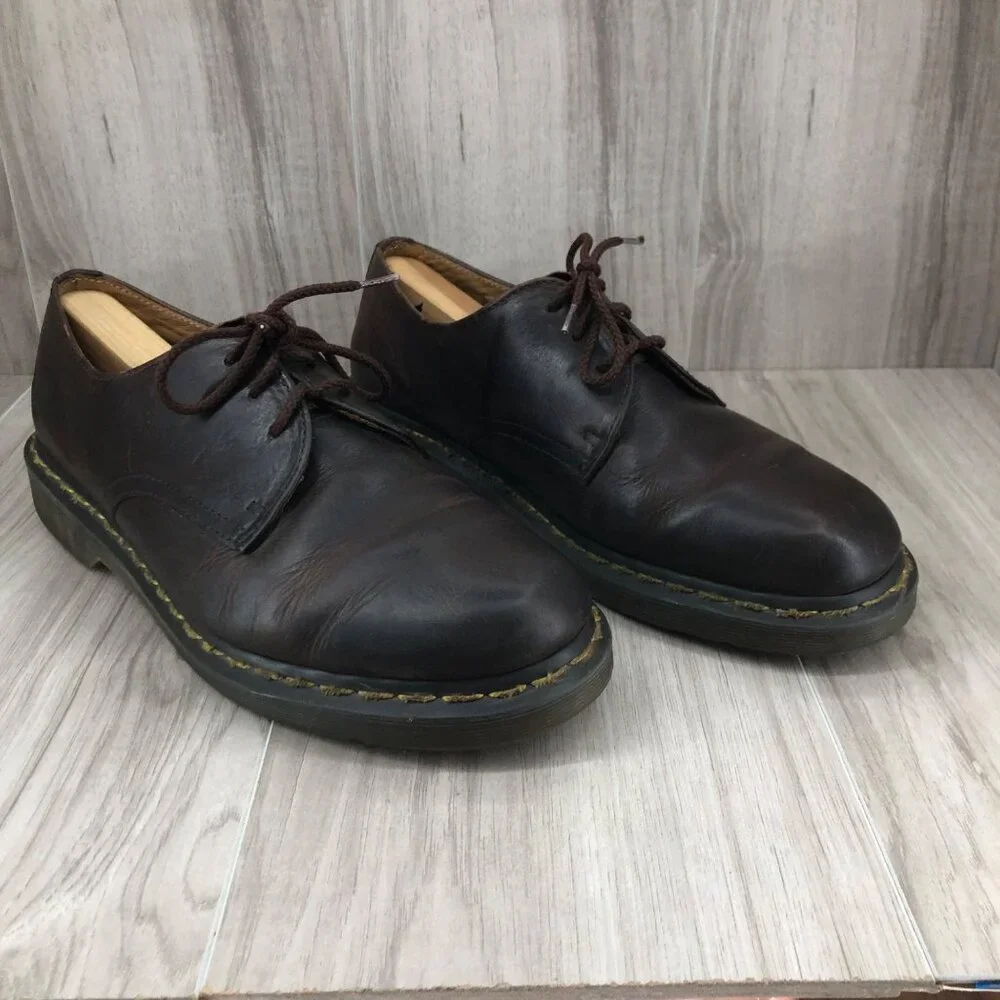 Dr Martens Shoes Mens 10 Brown Leather Lace Up Chunky Derby Oxfords